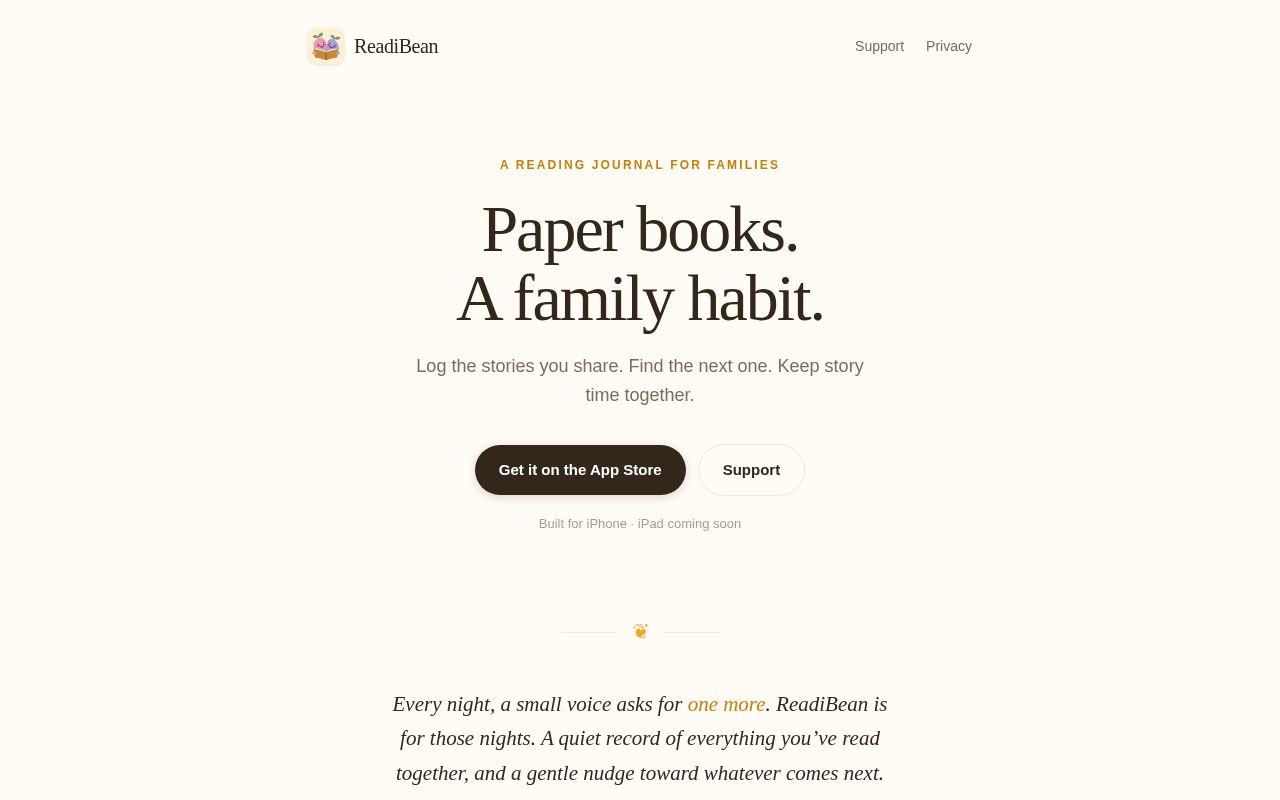 Preview of support url for Readory