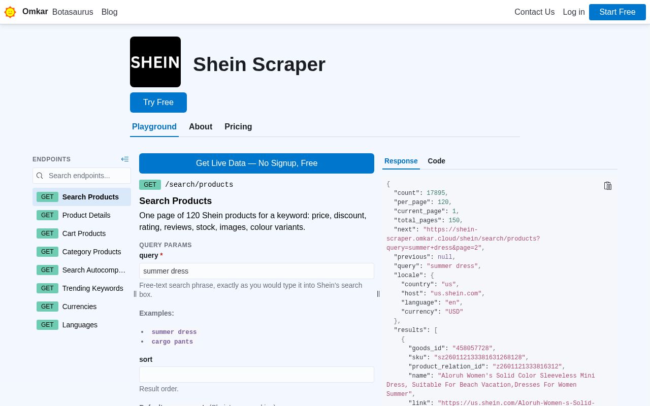 Preview of Shein Scraper