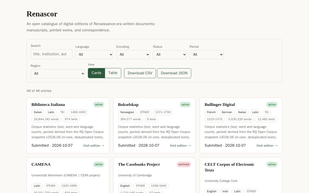 Preview of Renascor: digital editions of Renaissance texts