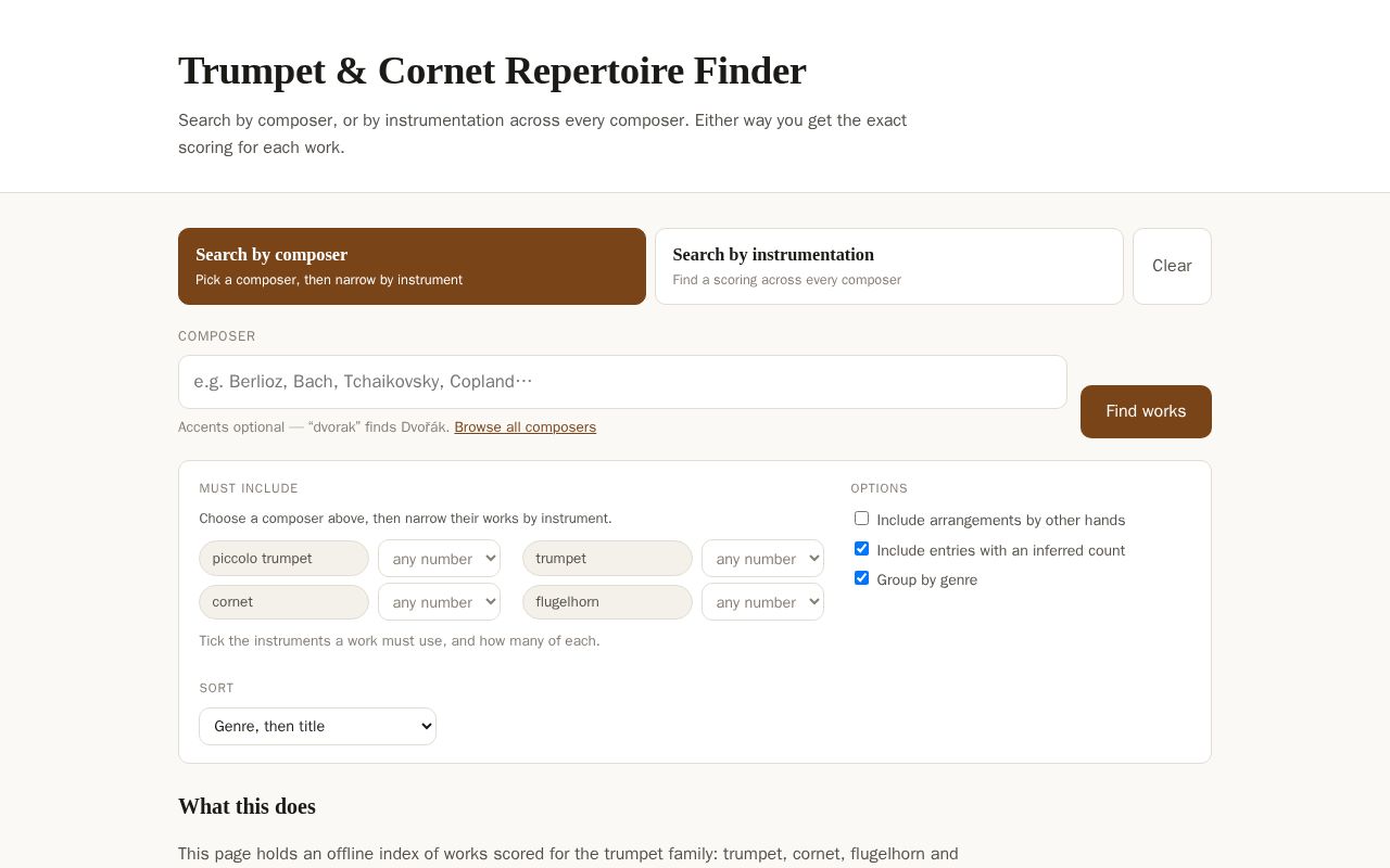 Preview of Trumpet Repertoire Finder