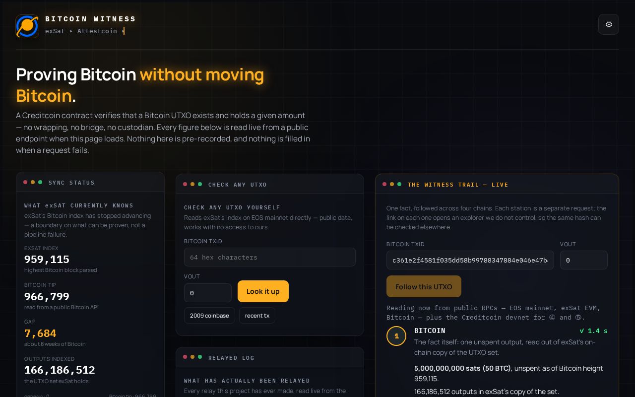 Preview of Proving Bitcoin without moving Bitcoin — via exSat + Attestcoin + Creditcoin