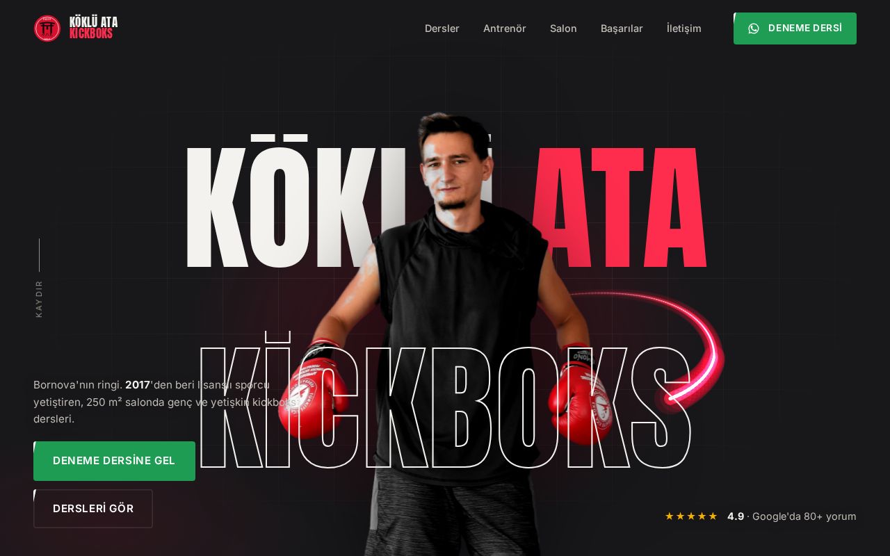 Preview of Köklü Ata Kickboks — Bornova kickboks salonu sitesi (Astro + Three.js)