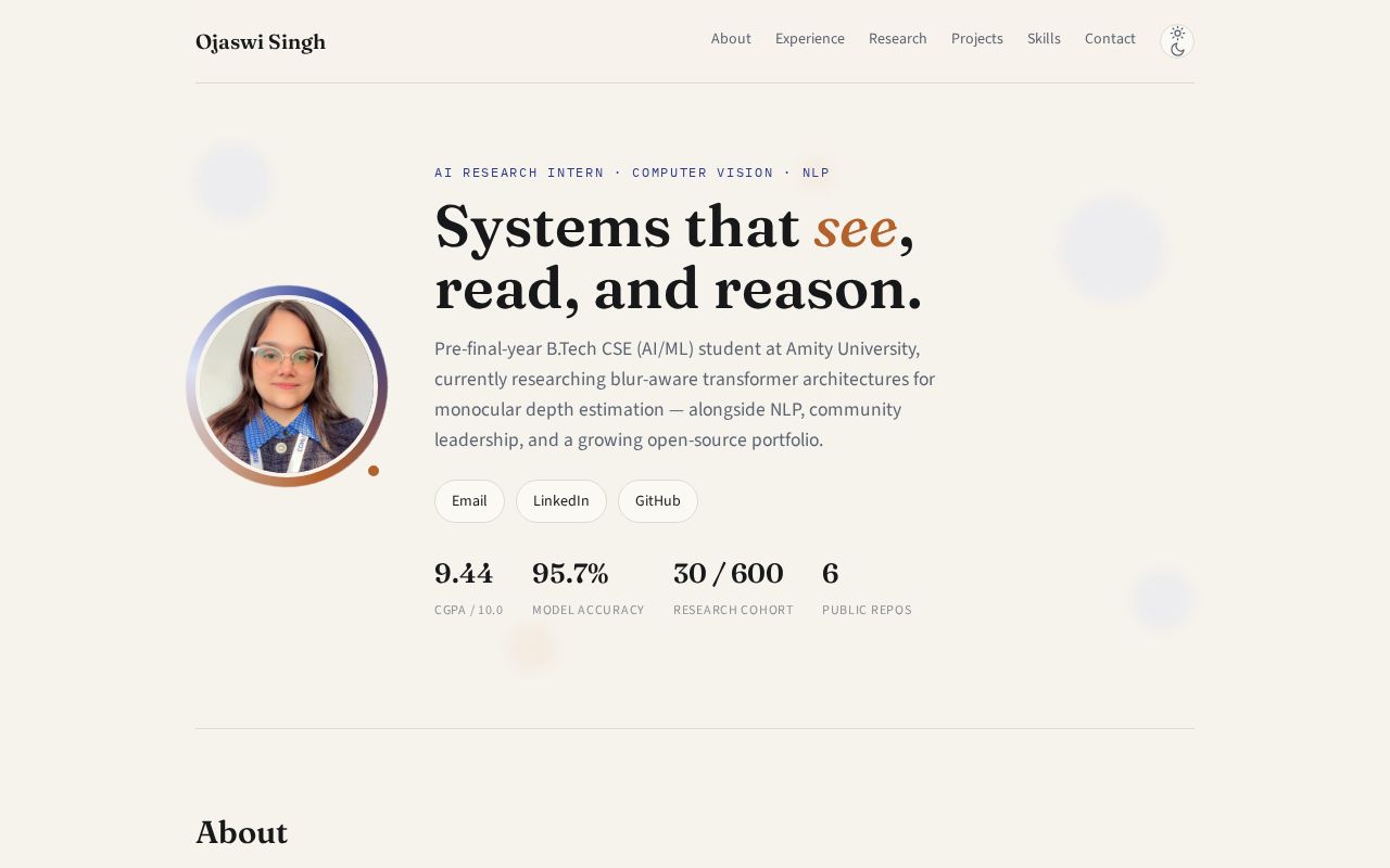 Preview of Personal portfolio site — AI research, computer vision and NLP projects