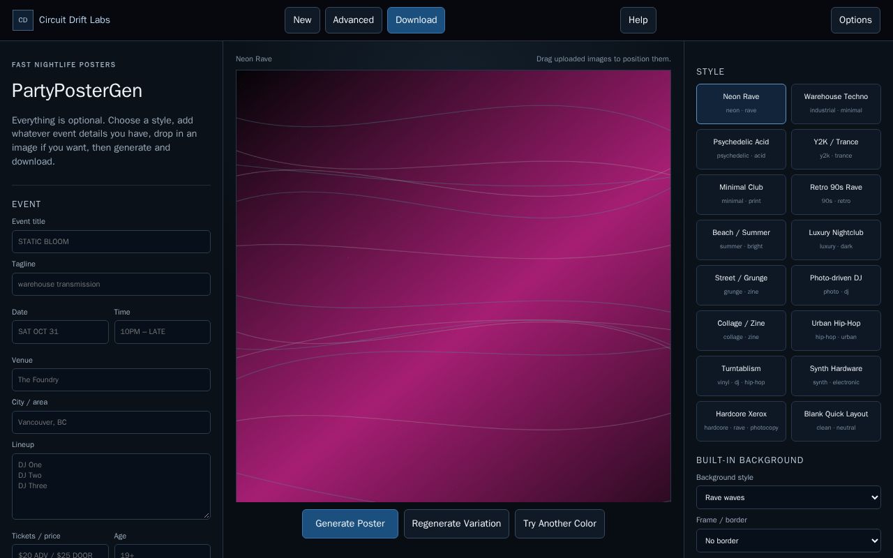 Preview of PartyPosterGen