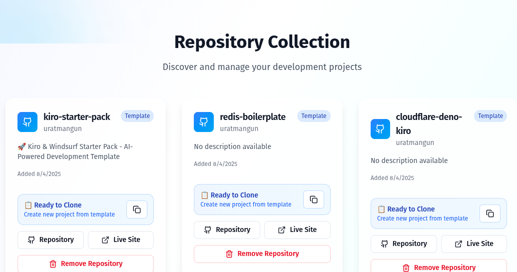 Preview of Modern Full-Stack Boilerplate with AI Search & Deno Backend