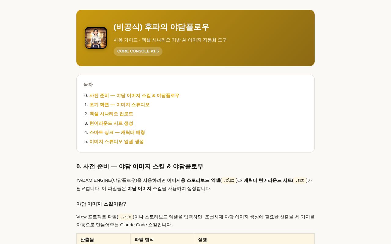 Preview of YADAM ENGINE - 야담 콘텐츠 제작을 위한 AI 이미지 자동화 도구 매뉴얼
