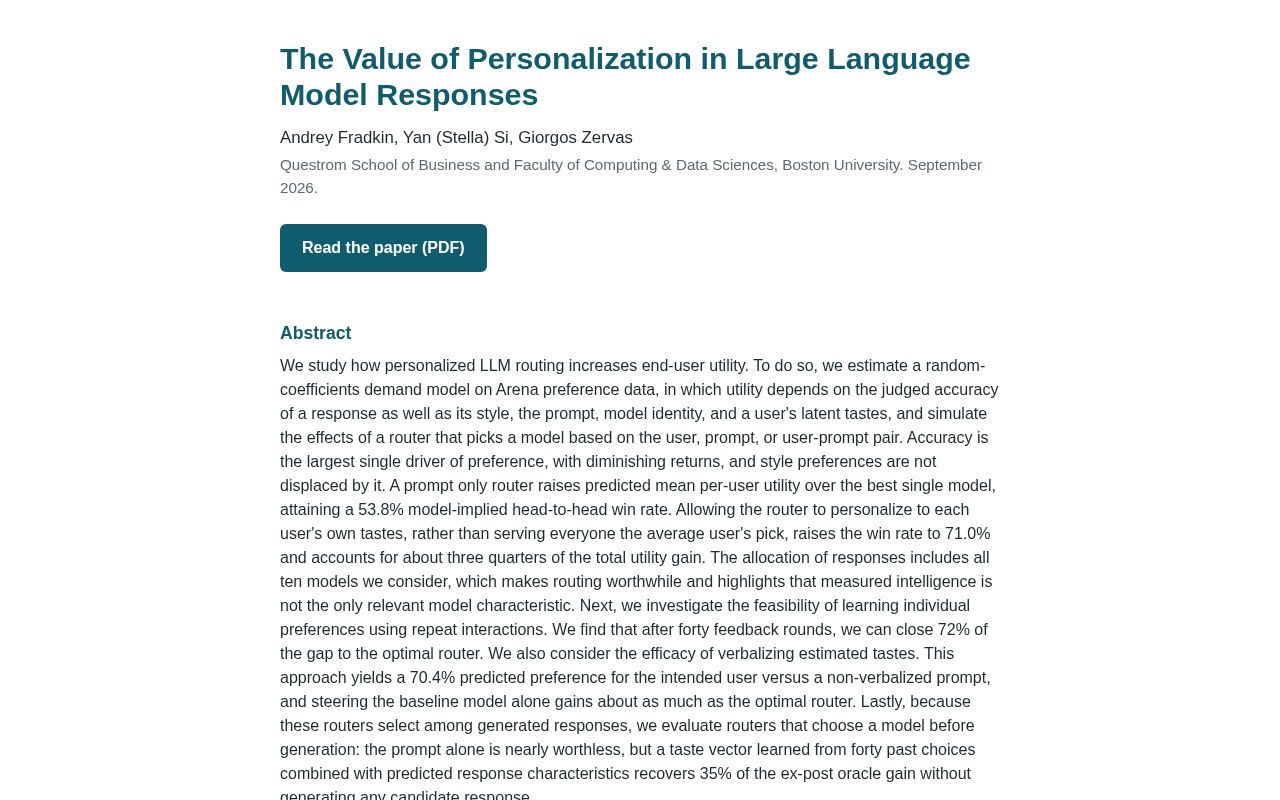 Preview of The Value of Personalization in Large Language Model Responses