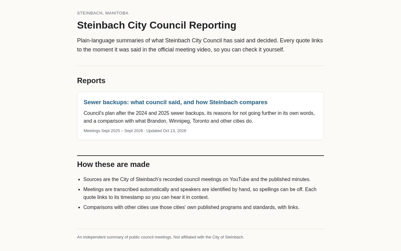 Preview of Steinbach City Council Reporting