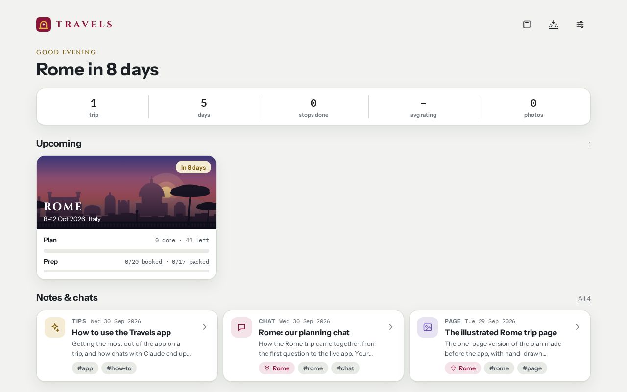 Preview of Travel App Website