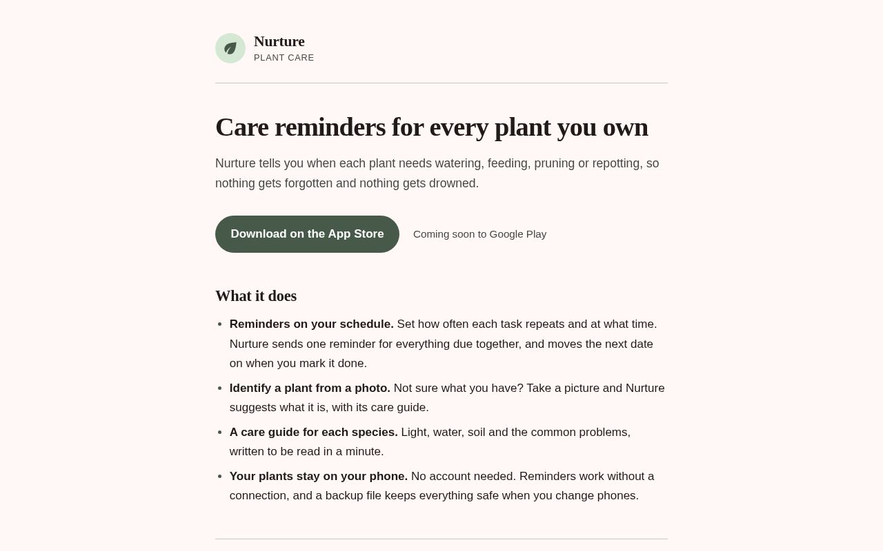 Preview of Nurture App Website