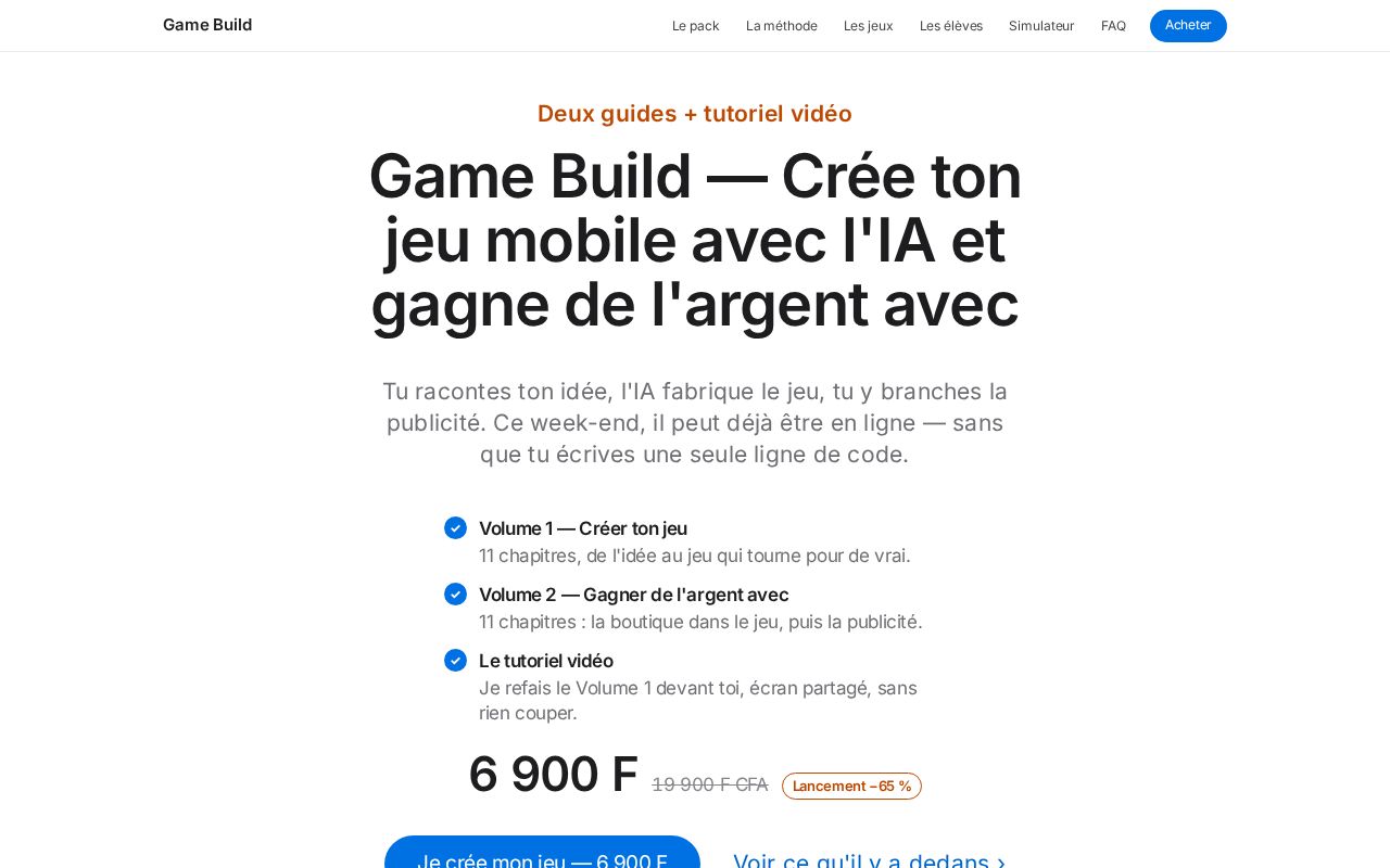 Preview of page de vente de game build