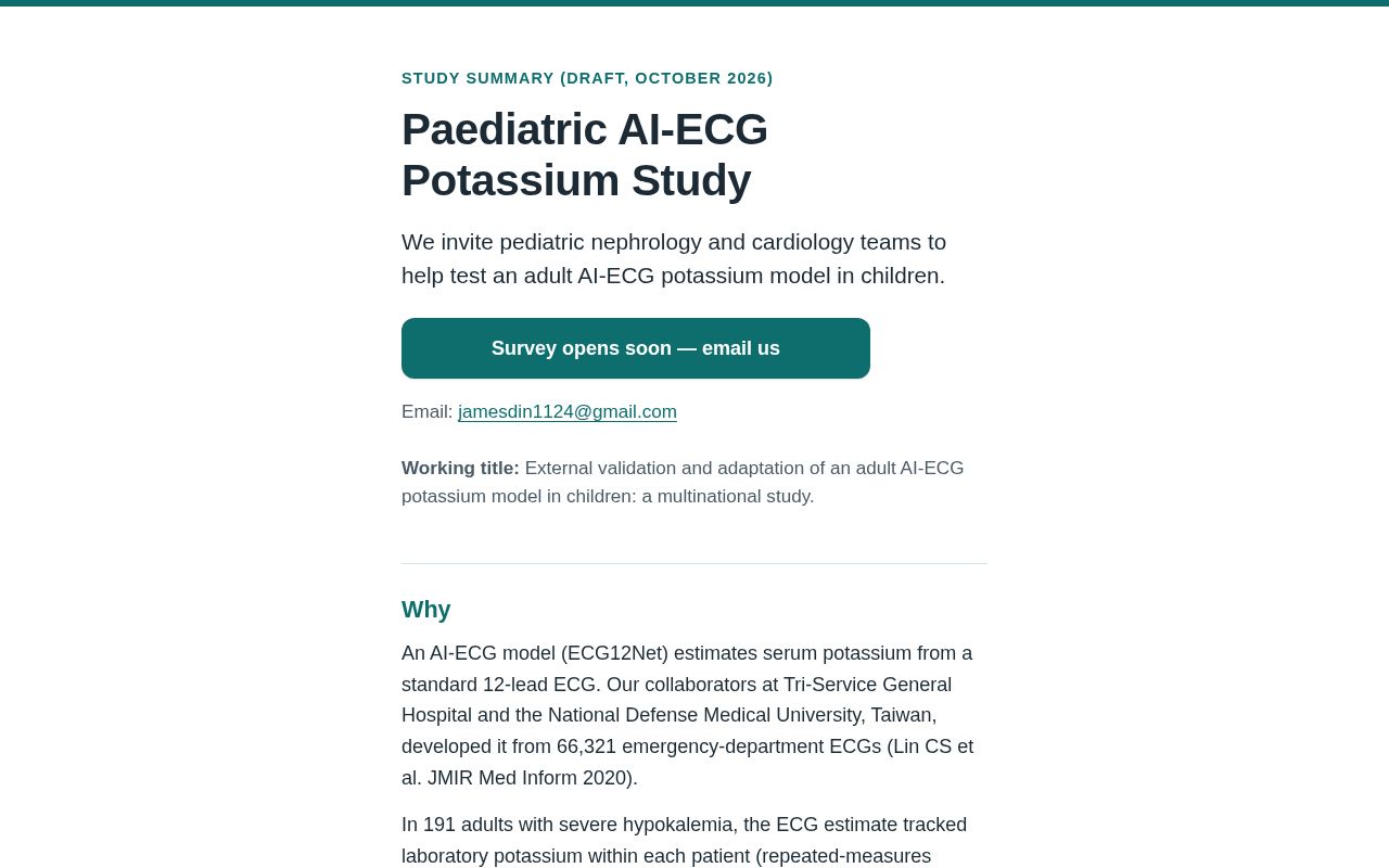 Preview of Paediatric AI-ECG Potassium Study