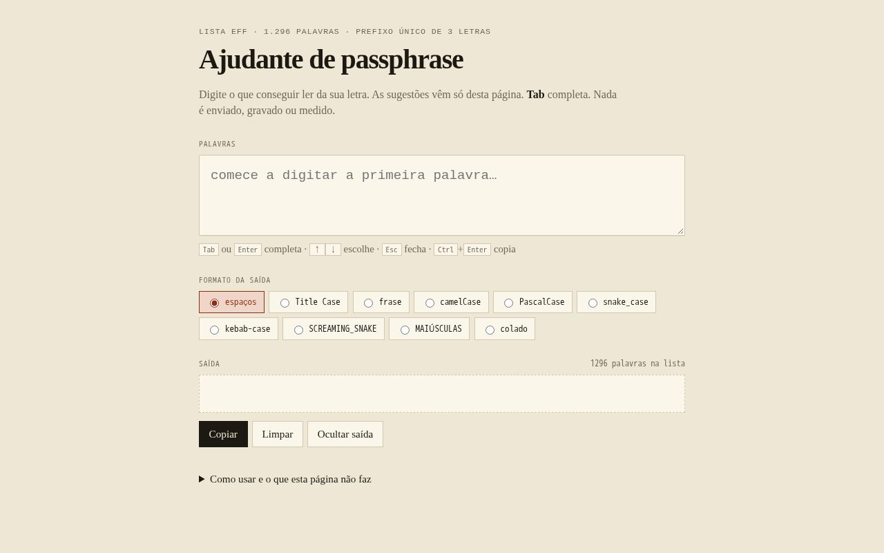 Preview of Ajudante de passphrase