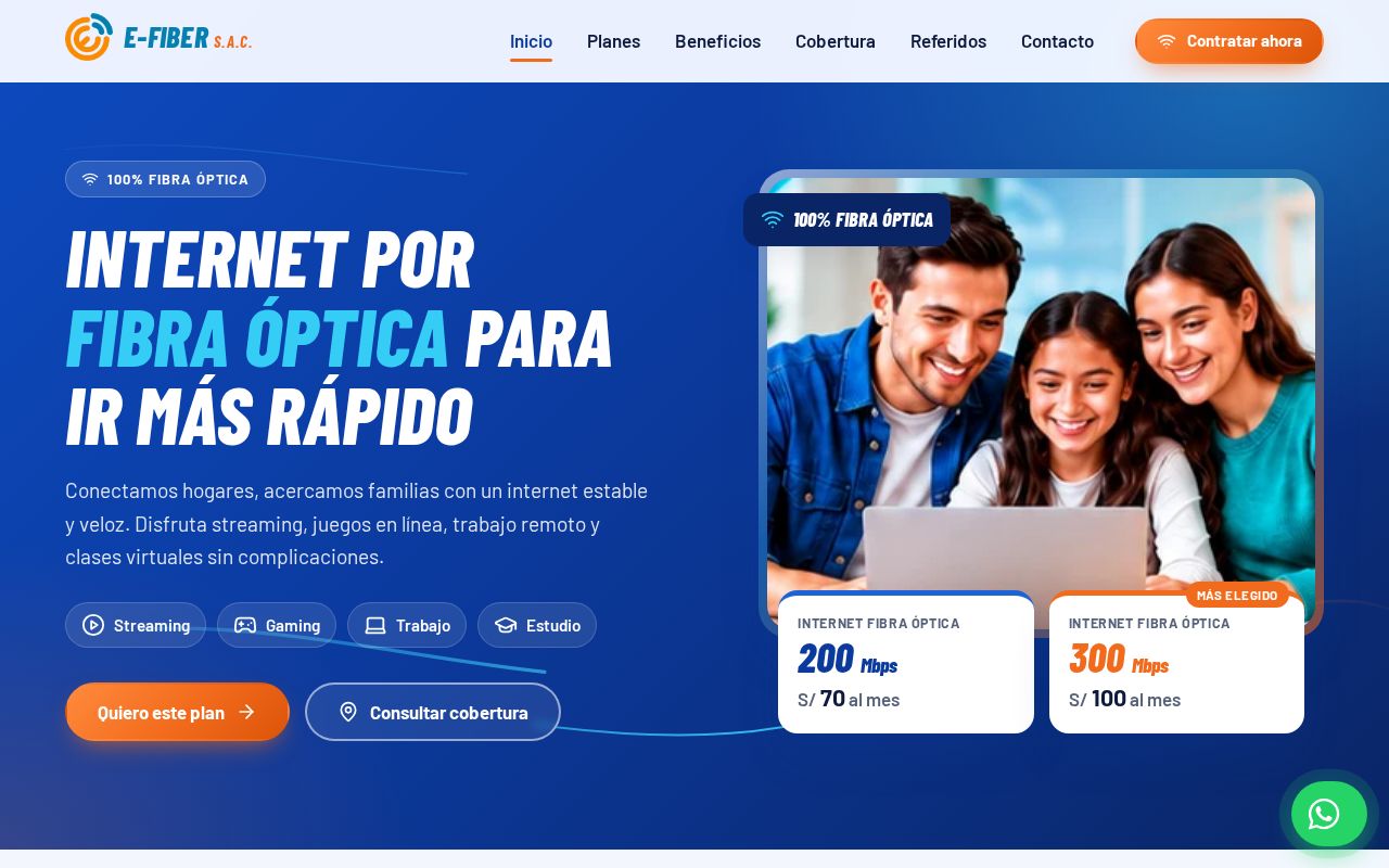 Preview of E Fiber Landing Page