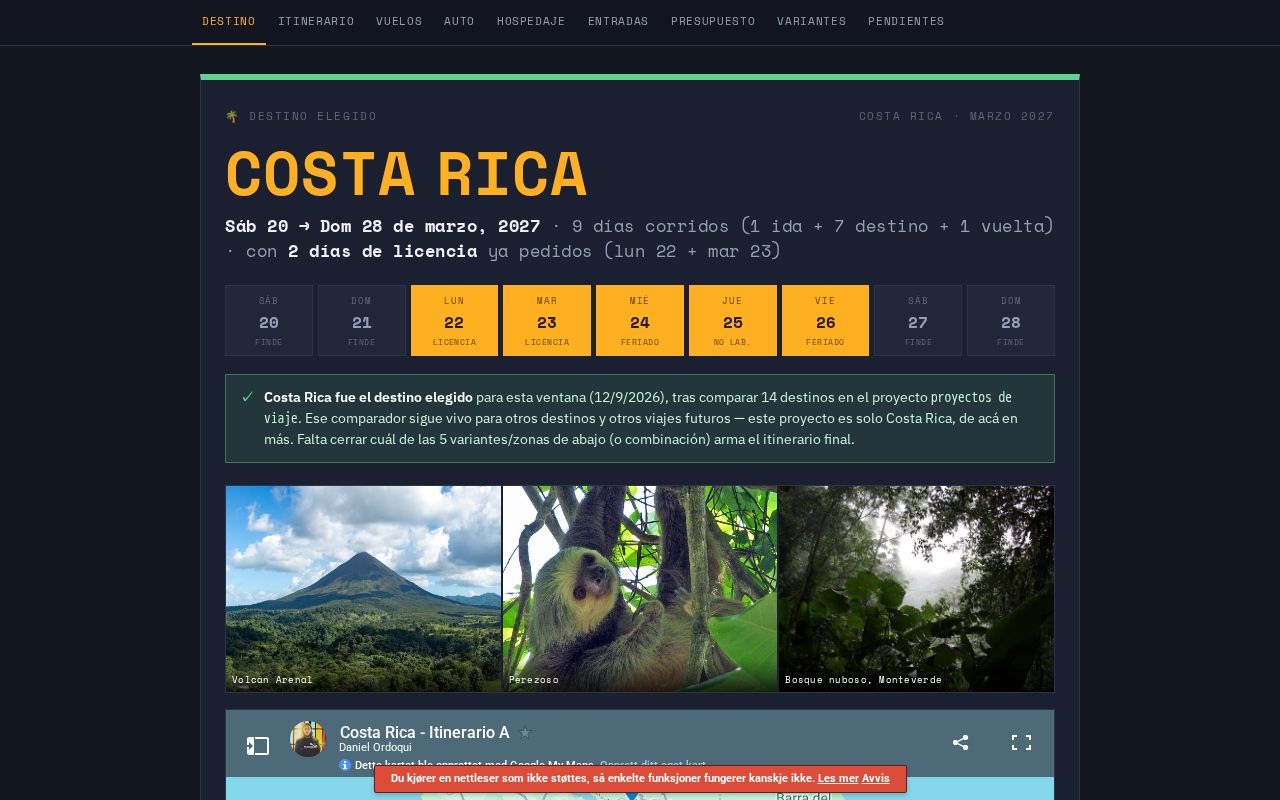 Preview of Itinerario e investigacion del viaje a Costa Rica, marzo 2027