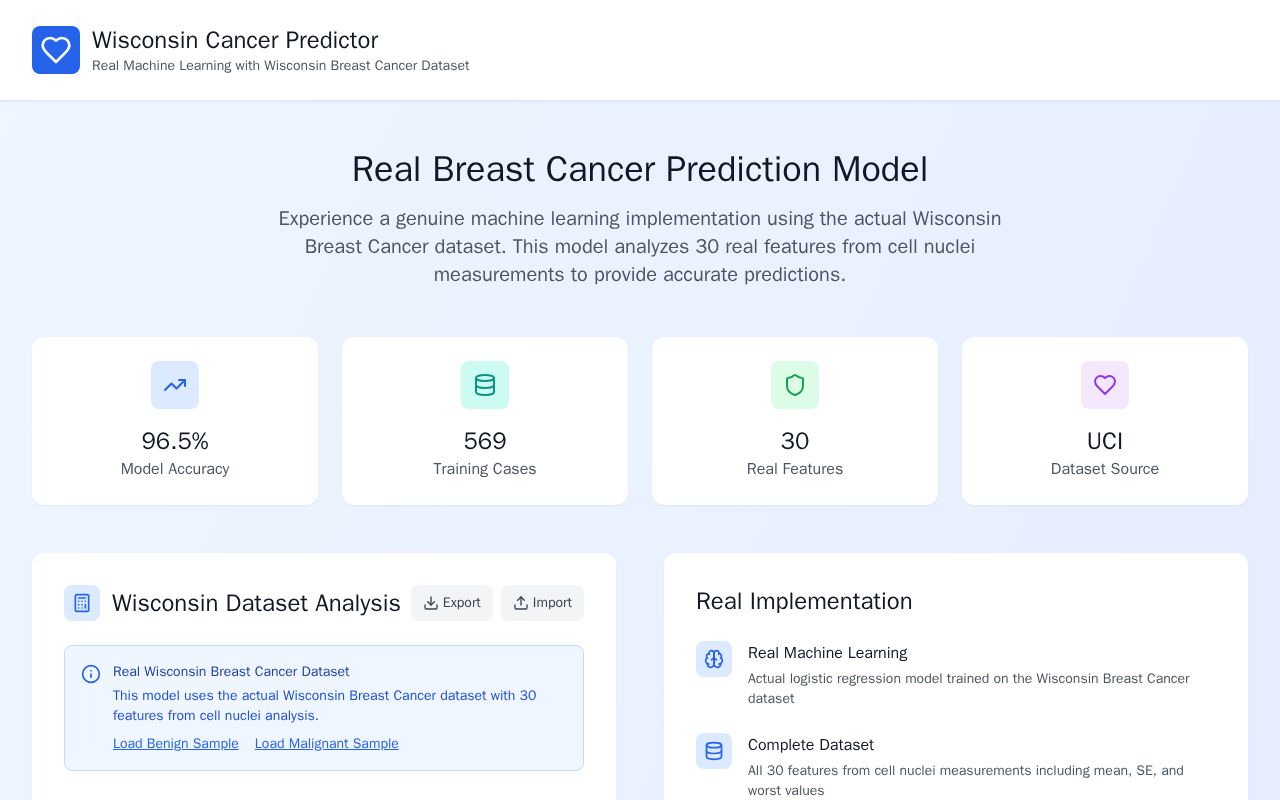 Preview of Breast Cancer Prediction Website