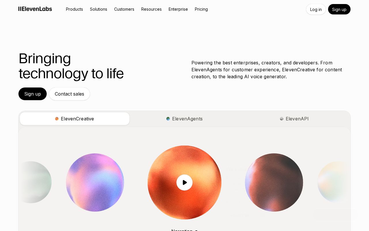 Preview of Free AI Voice Generator & Voice Agents Platform | ElevenLabs