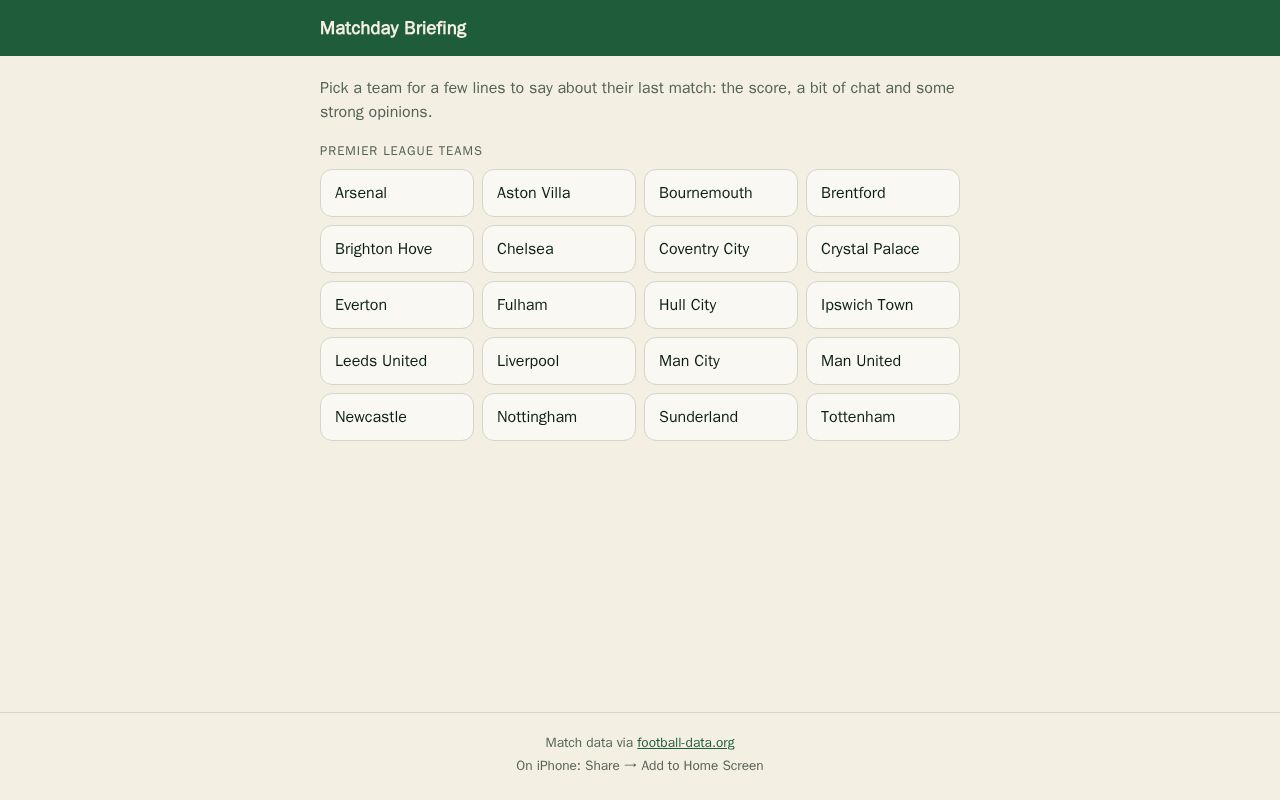 Preview of Matchday Briefing