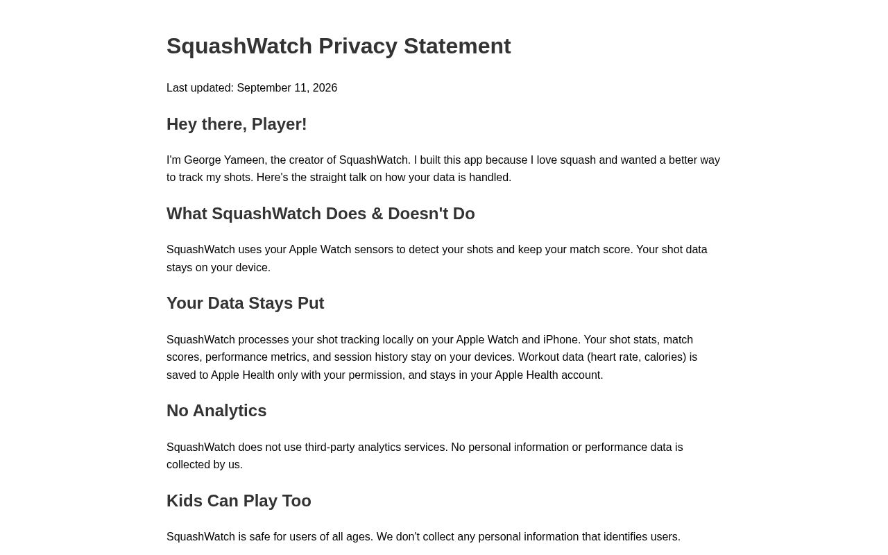 Preview of Squashwatch Privacy