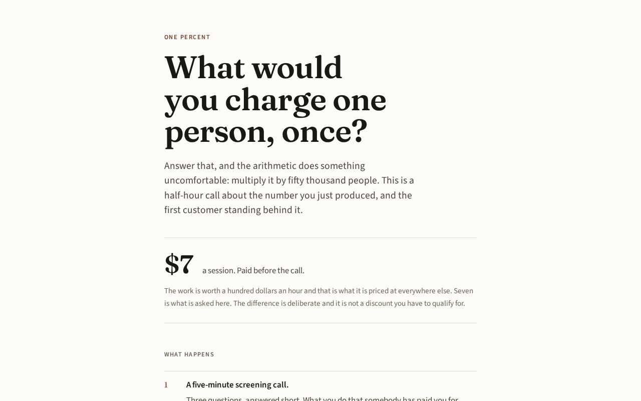 Preview of One Percent Landing Page