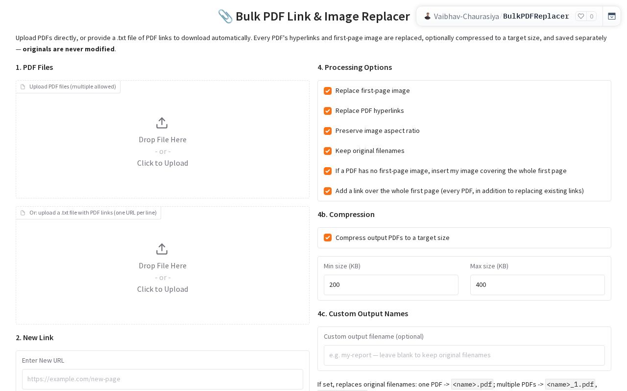 Preview of Bulk PDF Link & Image Replacer