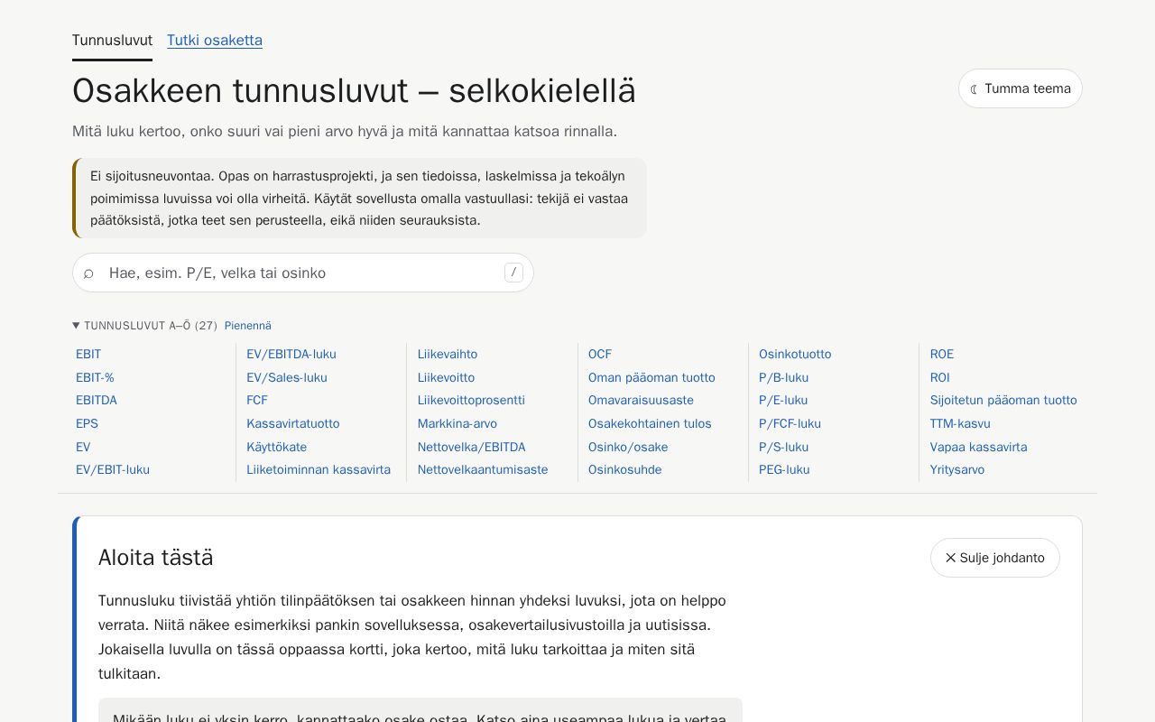 Preview of Osake Tunnusluvut