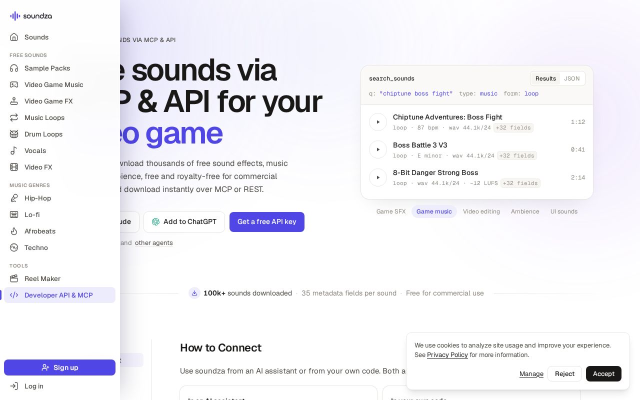 Preview of Free Sound Effects MCP Server & API