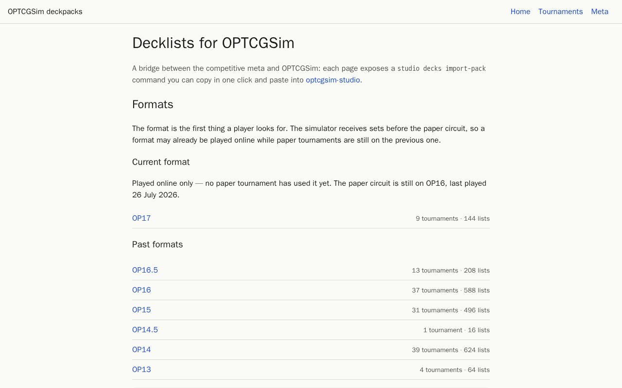 Preview of Optcgsim Deckpacks Library