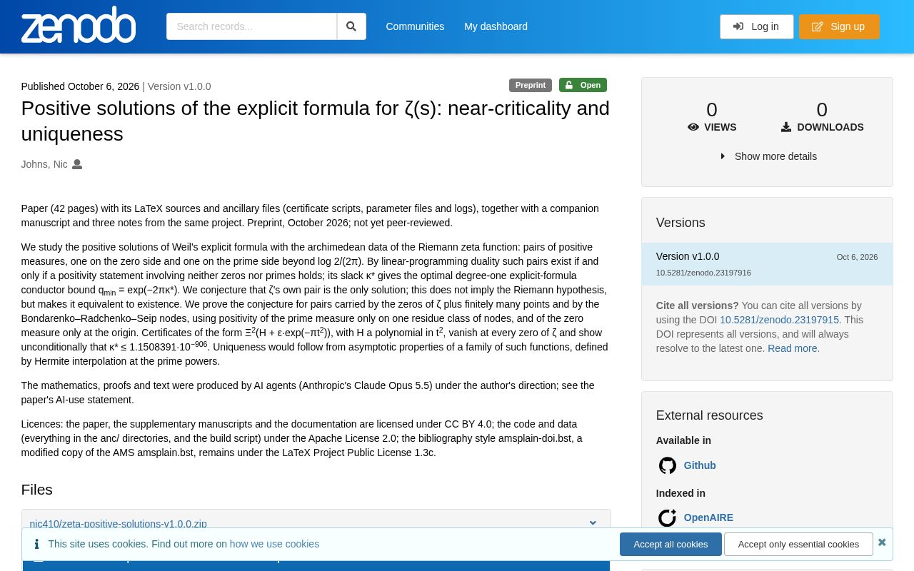 Preview of Zeta Positive Solutions