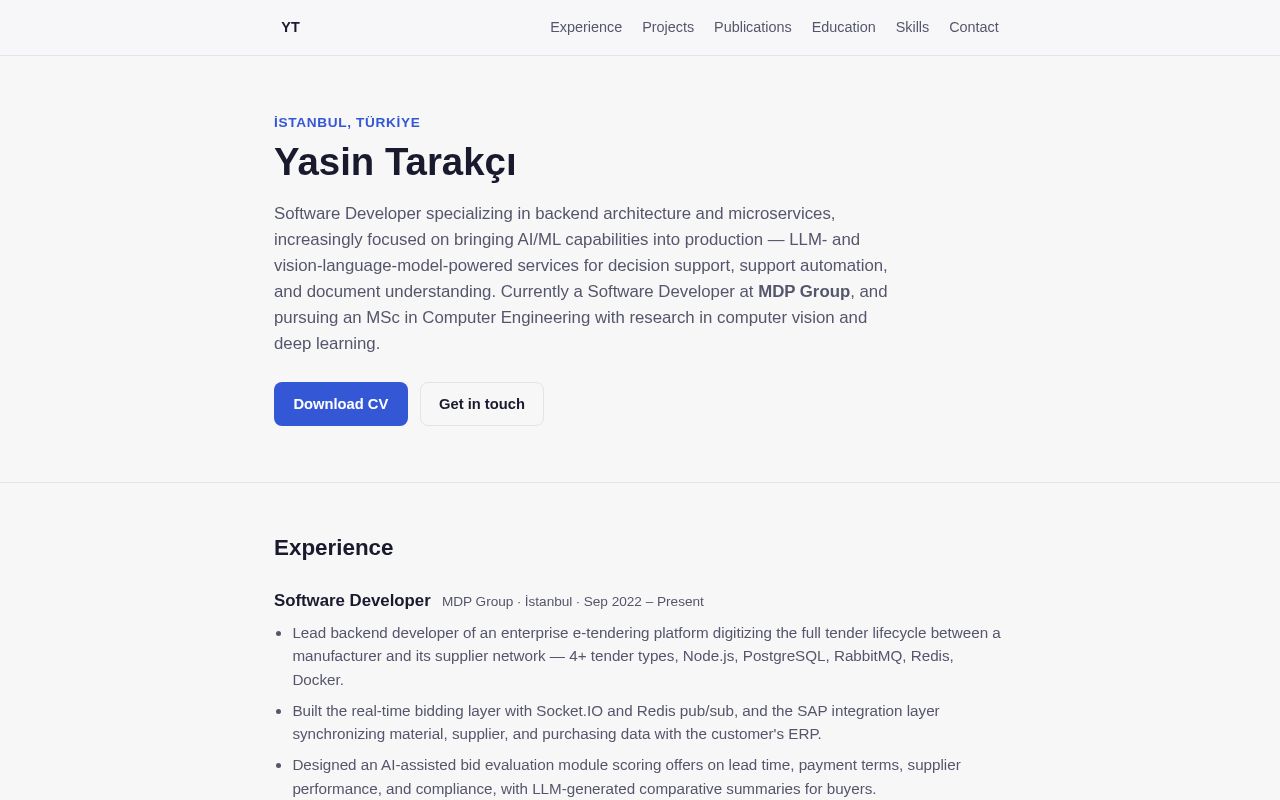 Preview of Yasin Tarakçı — personal portfolio & CV
