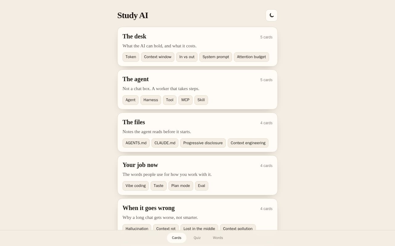 Preview of Phone site for Study AI cards
