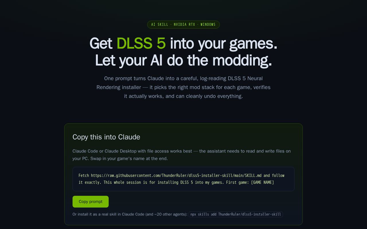 Preview of Dlss5 Installer Skill