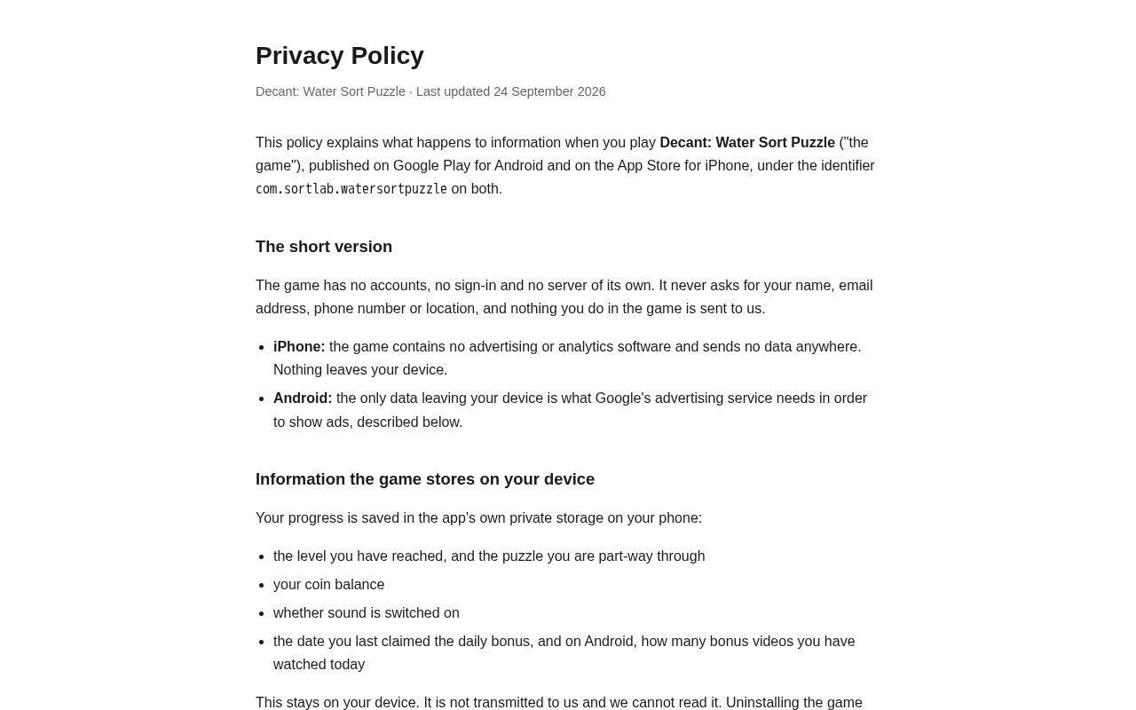 Preview of Decant Privacy