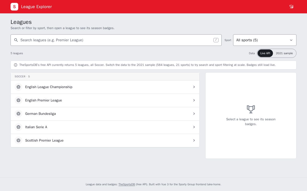 Preview of League Explorer
