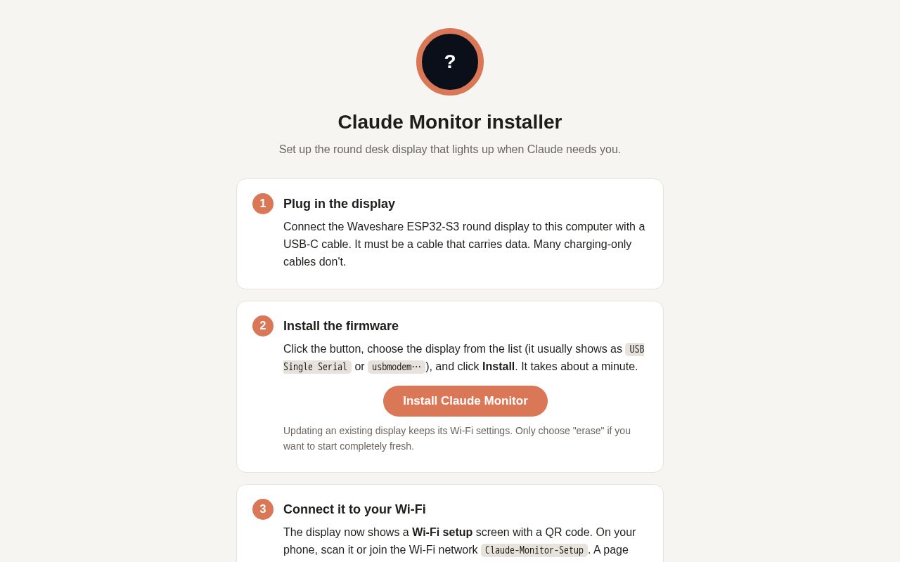 Preview of Waveshare Esp32 Claude Monitor