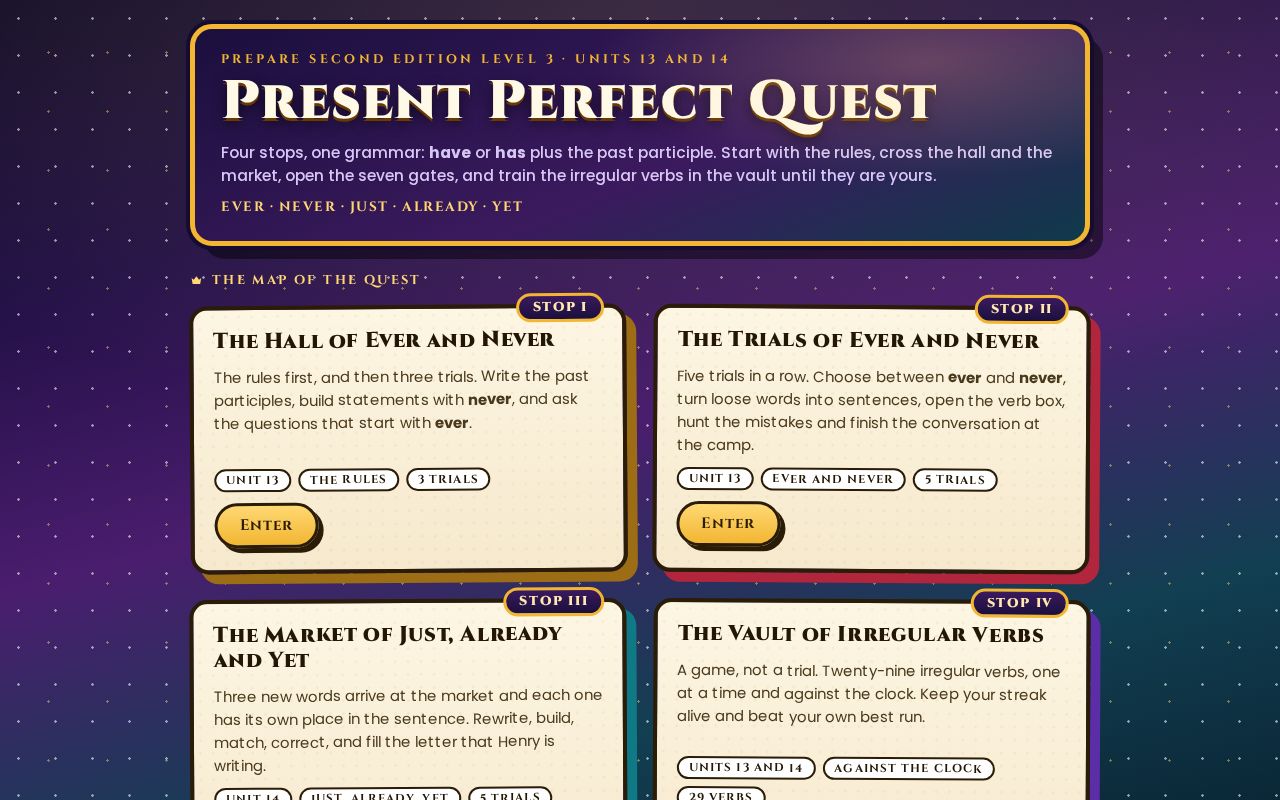 Preview of Website for A2 Learners to learn and practice the present perfect tense.