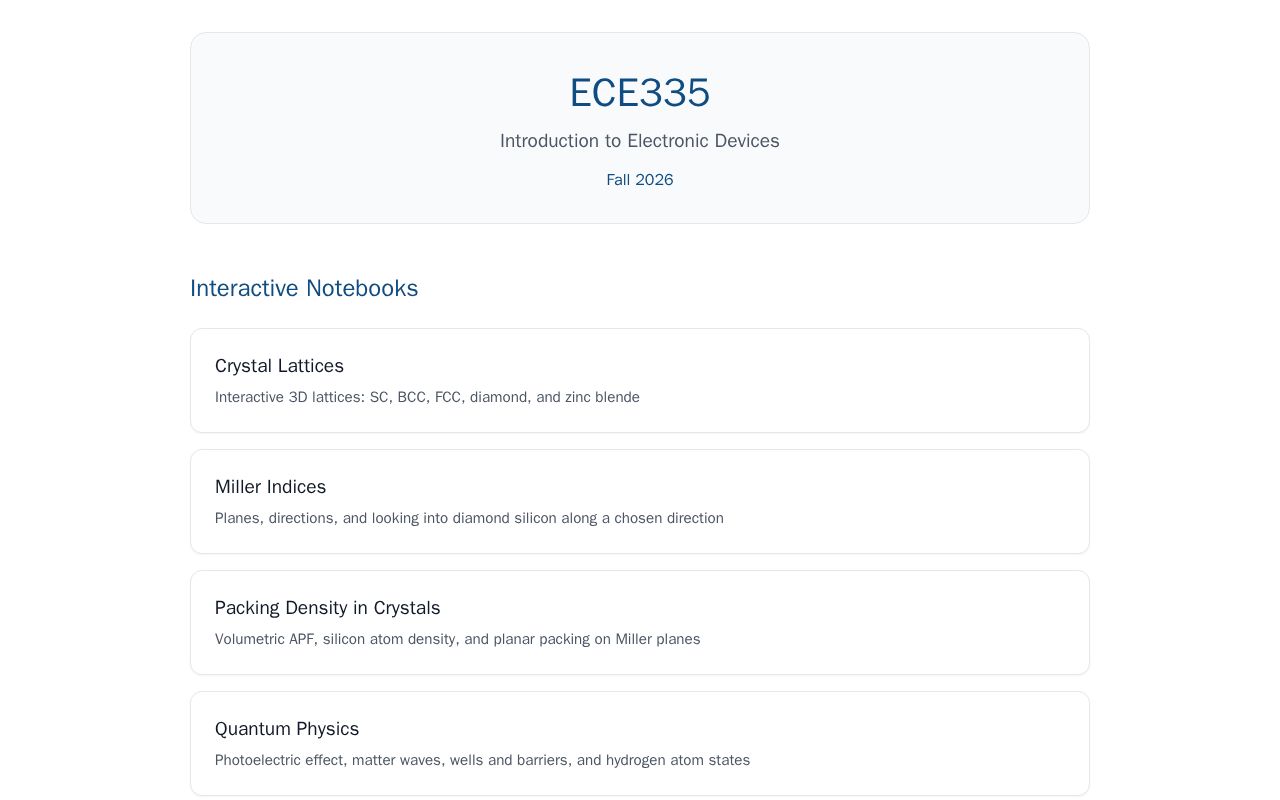 Preview of Webpage for ECE335 interactive notebooks