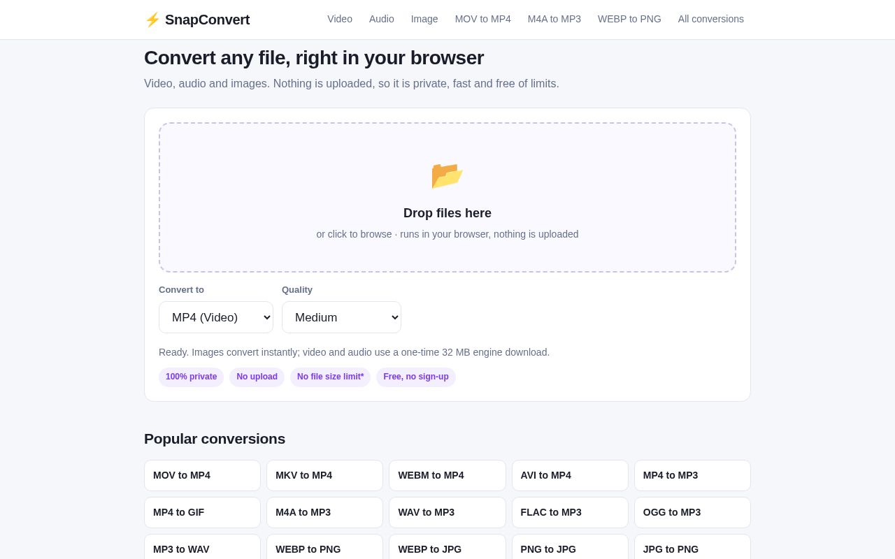 Preview of Free in-browser file converter (video, audio, image) — no upload