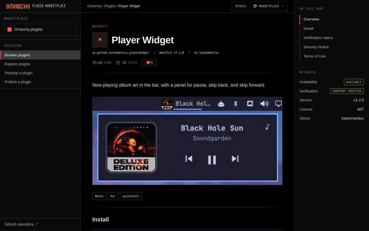 Preview of Omarchy Playerwidget