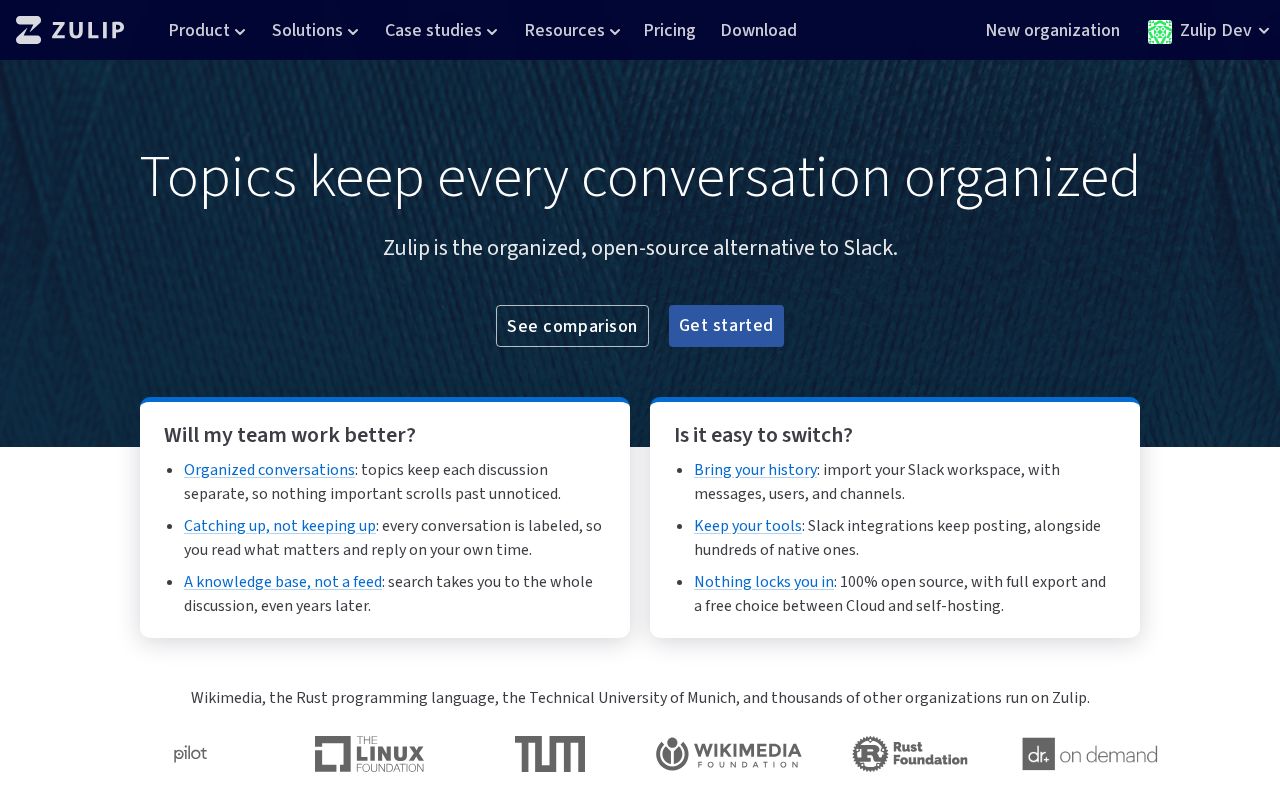 Preview of Zulip Slack Alternative Preview