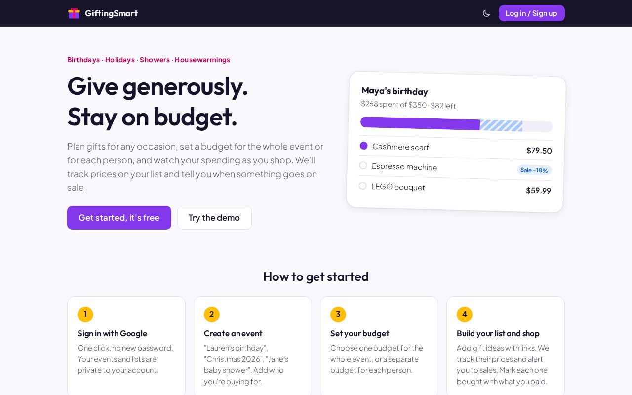 Preview of GiftingSmart: gift planner and budget tracker for every occasion