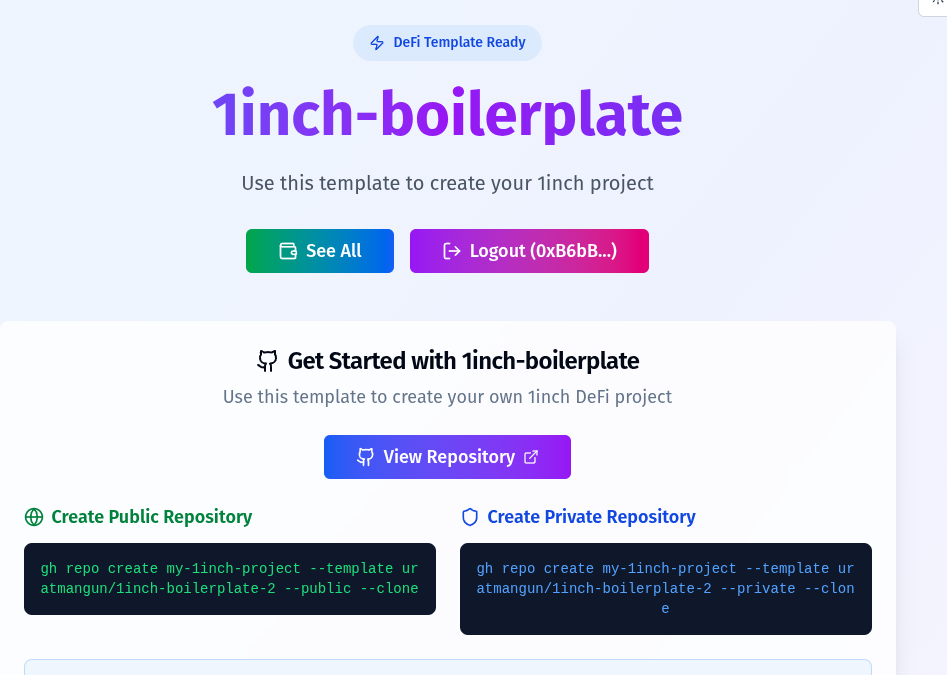 Preview of 1inch DeFi Development Boilerplate Template