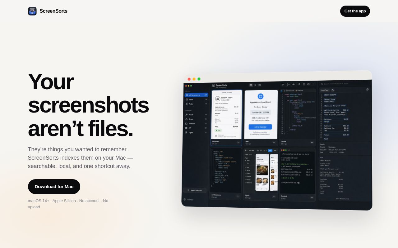 Preview of ScreenSorts marketing site, support, and privacy policy