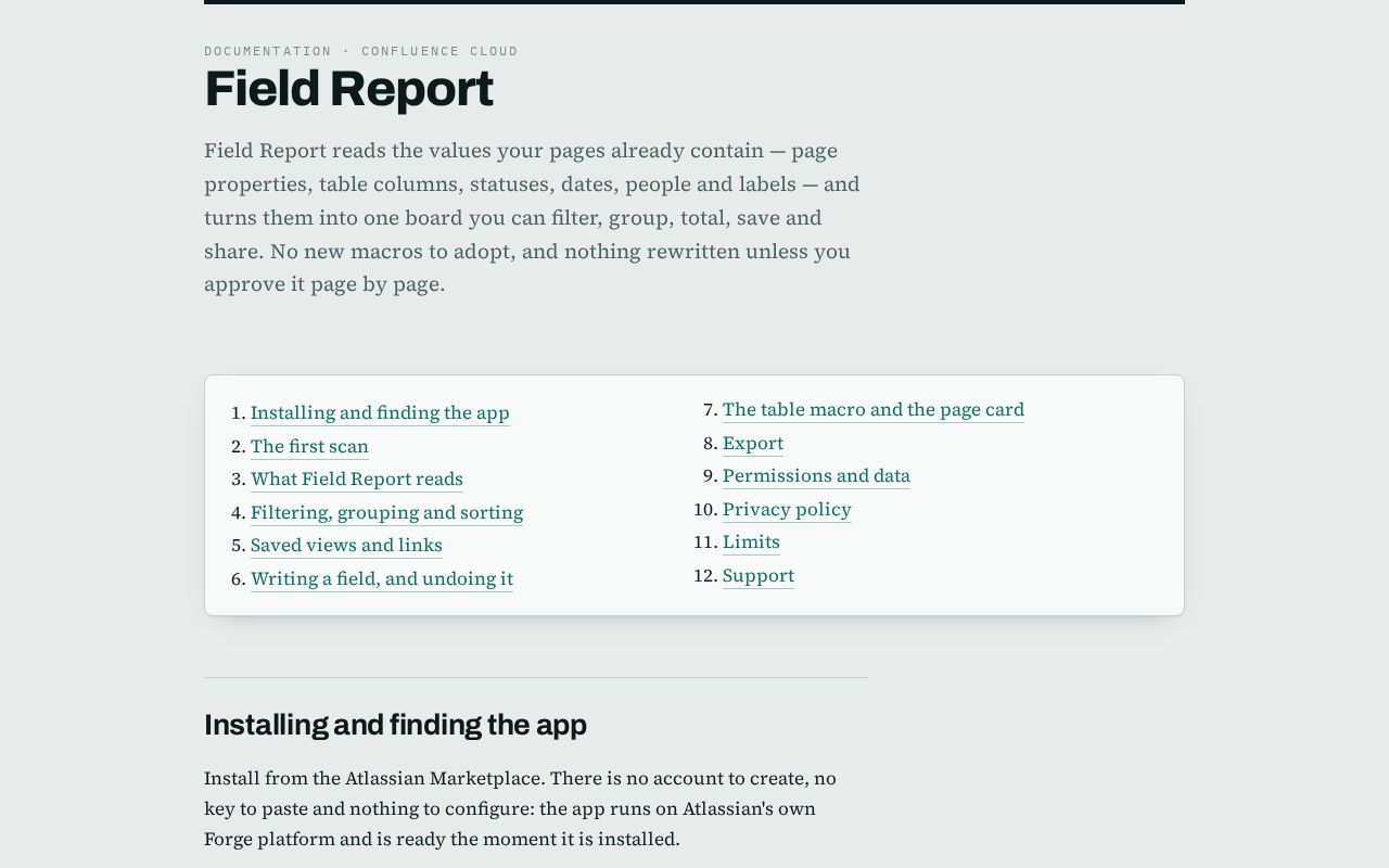 Preview of Fieldreport Docs
