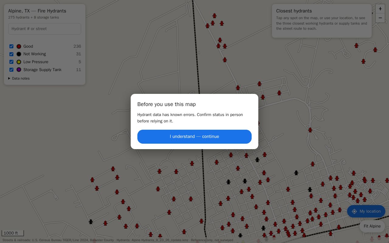 Preview of Alpine Hydrant Map