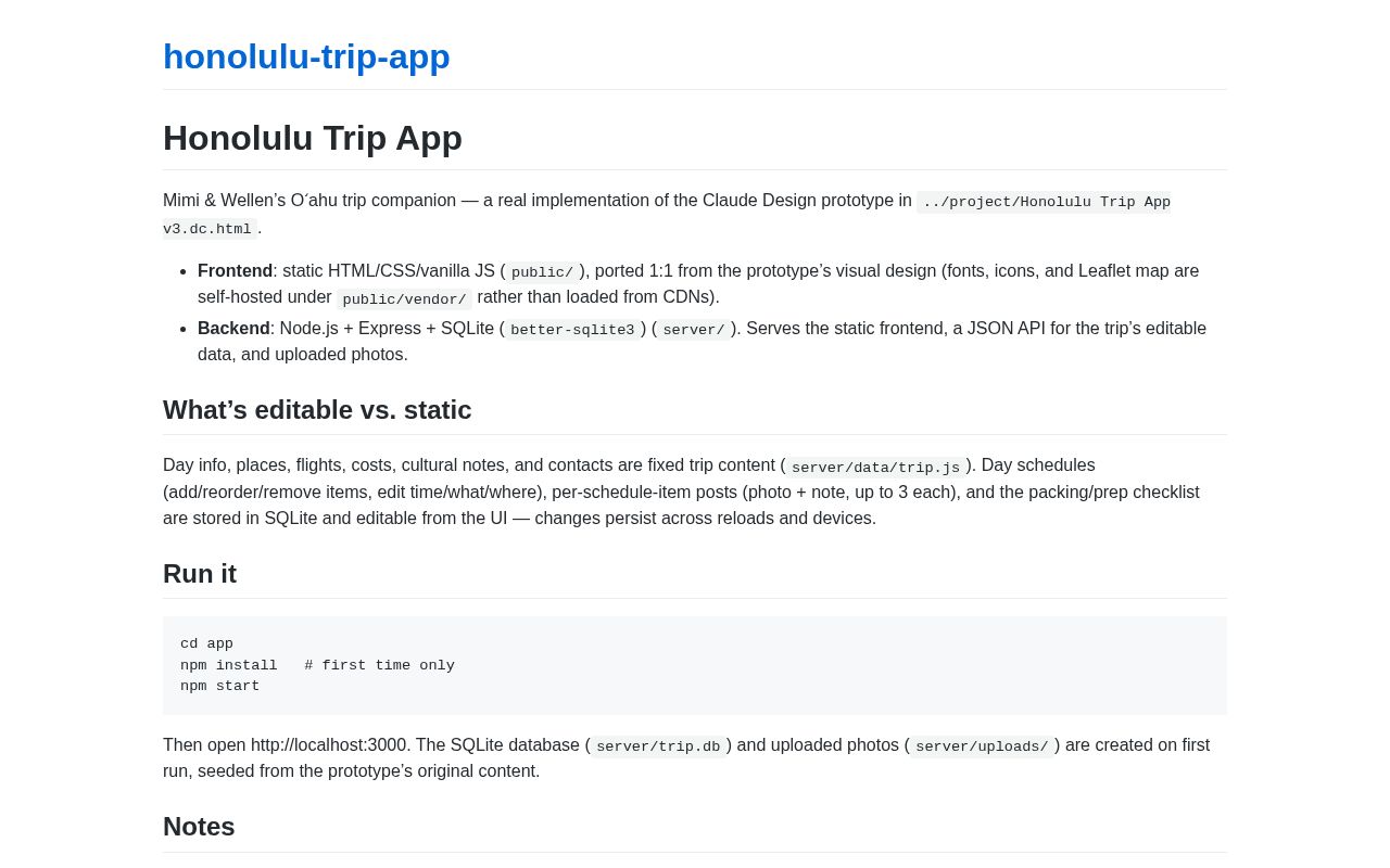 Preview of Honolulu Trip App