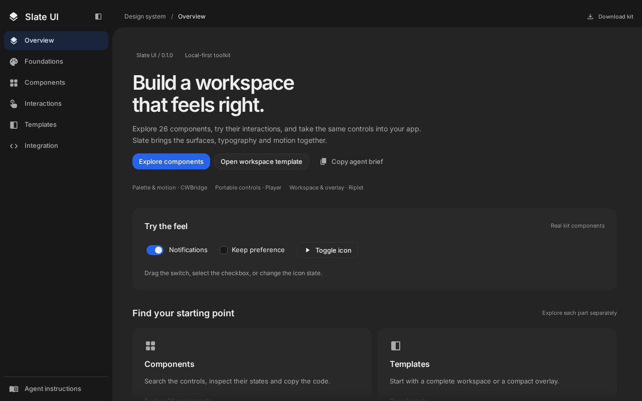 Preview of Slate UI