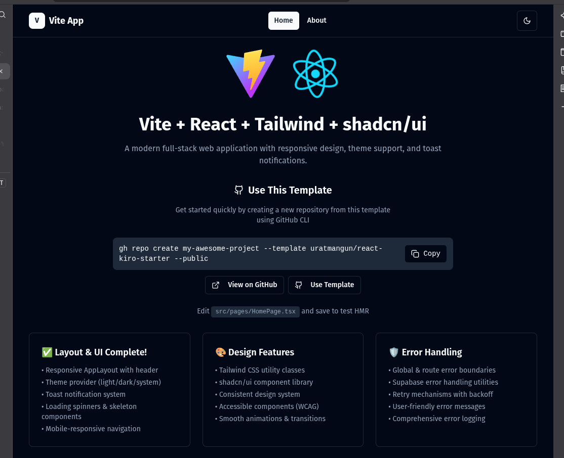 Preview of React Kiro Starter - Modern Full-Stack Template