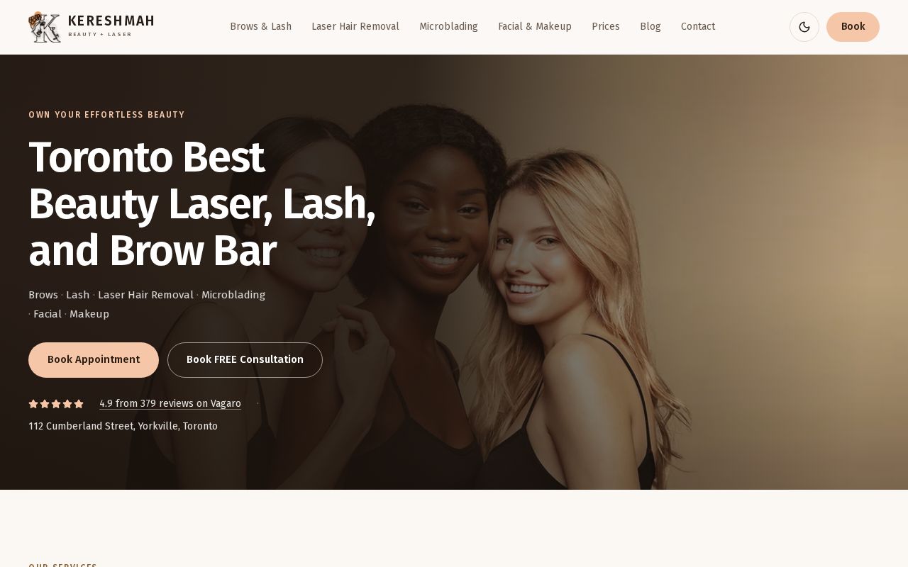 Preview of Preview build of the rebuilt Kereshmah Beauty & Laser site (noindex, not the live site)