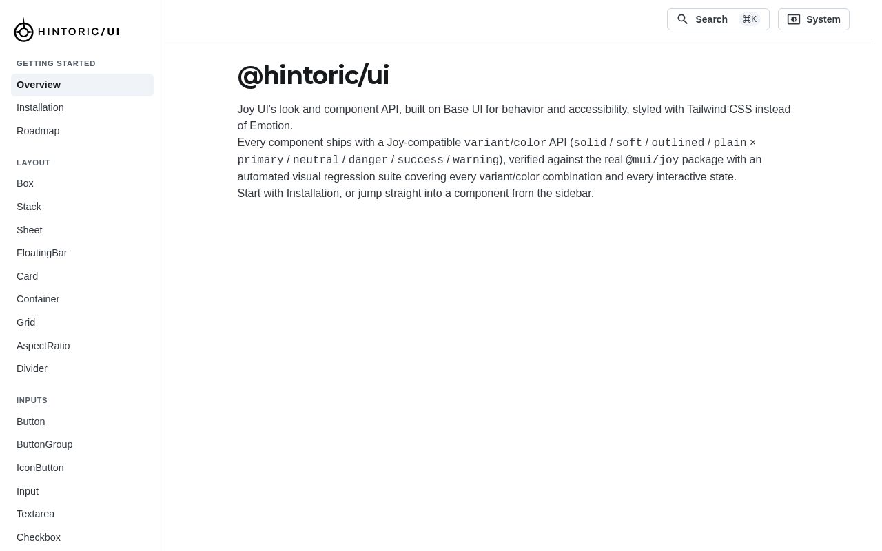 Preview of @hintoric/ui docs